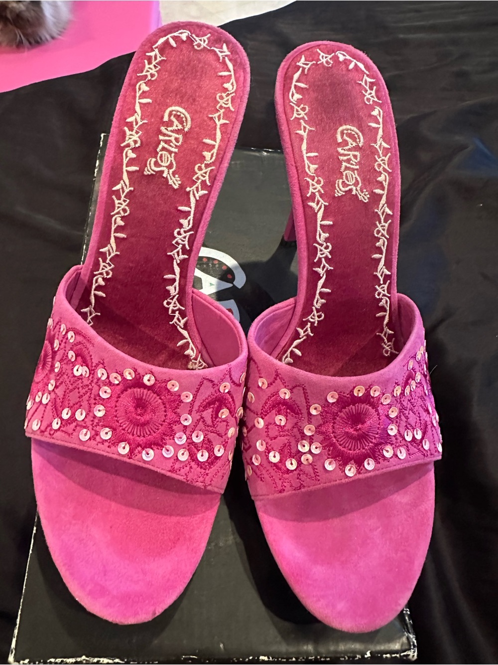 Pink Sequined Heeled Sandals - Picture 3 of 13